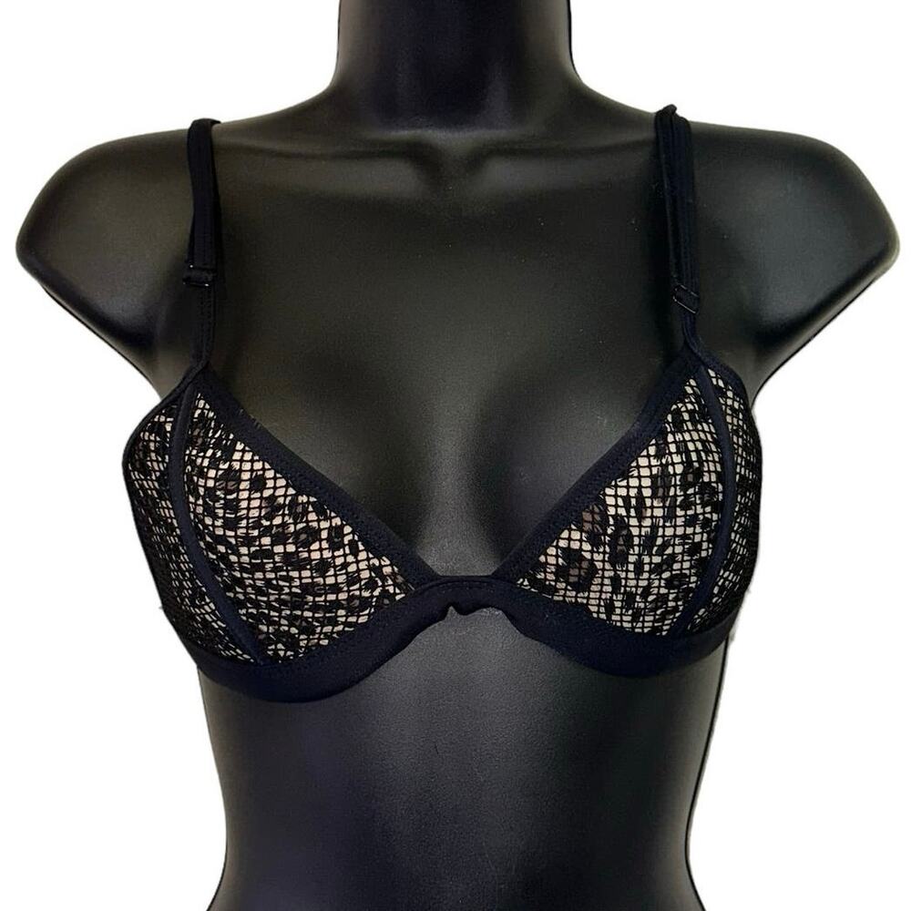Animal Print‎ Black Mesh Bikini Top Small